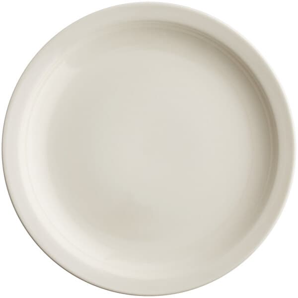 An Acopa ivory stoneware plate with a narrow white rim.