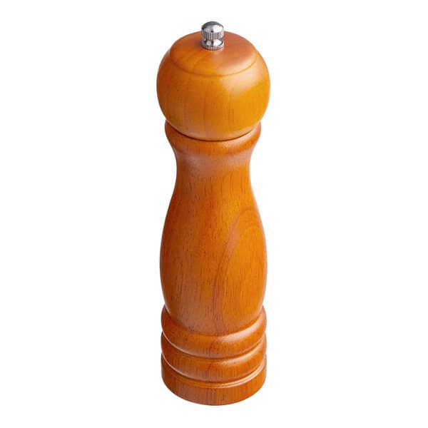 An Acopa wooden pepper mill with a metal top.