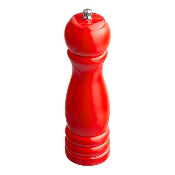 An Acopa red wooden salt and pepper mill with a metal top.
