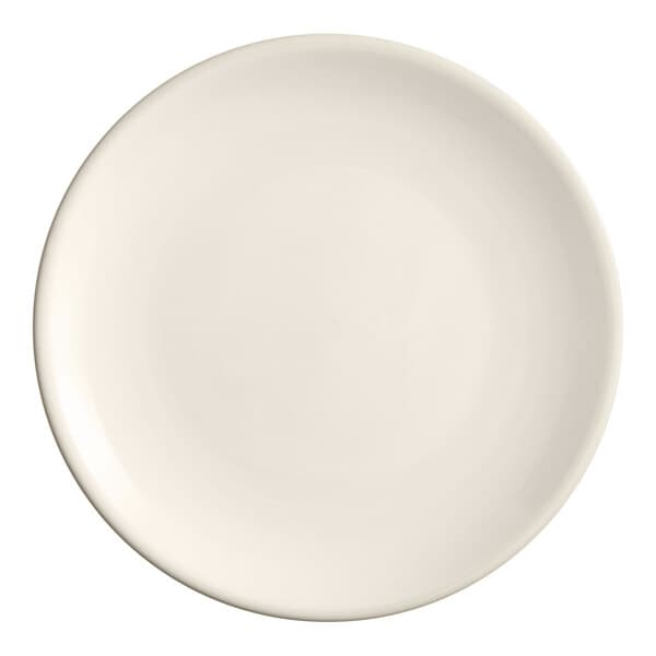 An Acopa ivory stoneware plate with a plain edge.
