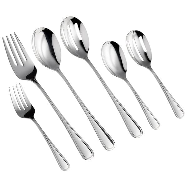 An Acopa Edgeworth stainless steel serving fork and spoon.