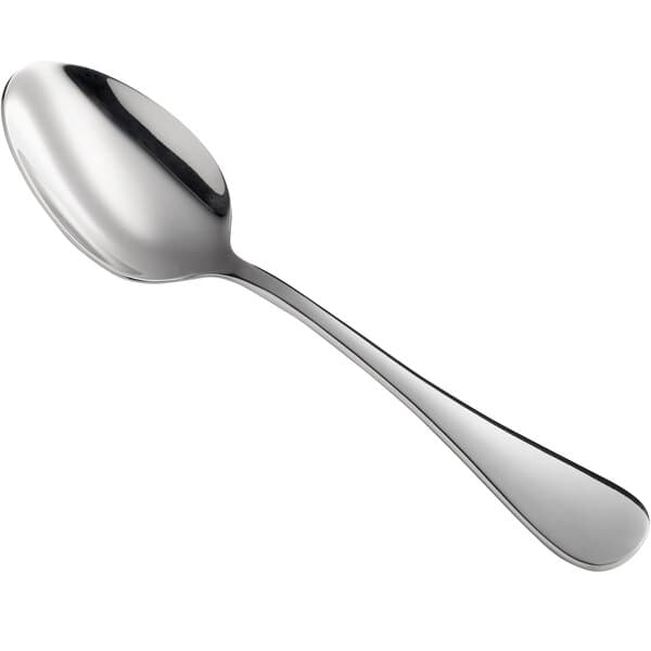 An Acopa Vernon stainless steel oval bowl spoon with a silver handle.