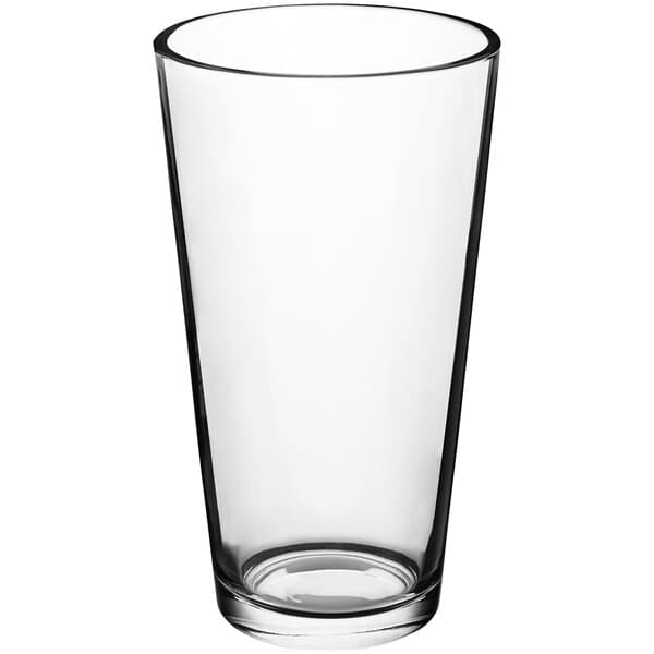 An Acopa mixing glass with a black rim on a white background.