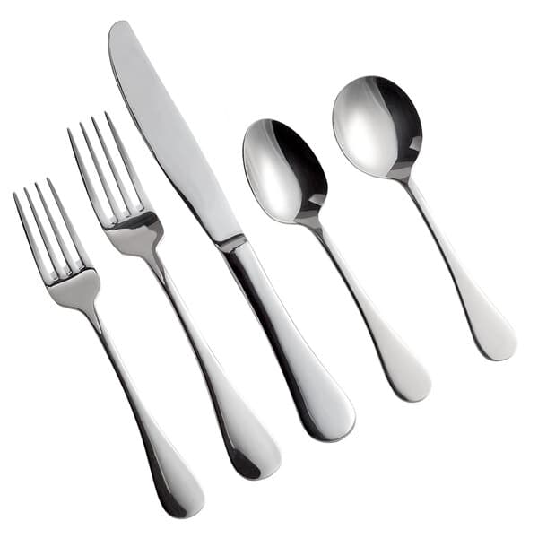 An Acopa Vernon stainless steel flatware set with a fork, spoon, and knife.
