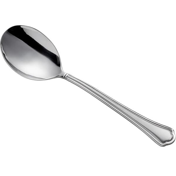 An Acopa Sienna stainless steel bouillon spoon with a handle.
