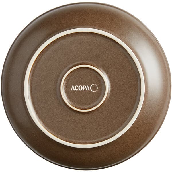 a brown bowl with white trim