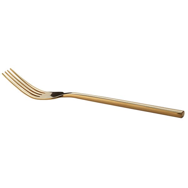 An Acopa Phoenix stainless steel dinner fork with a gold handle.