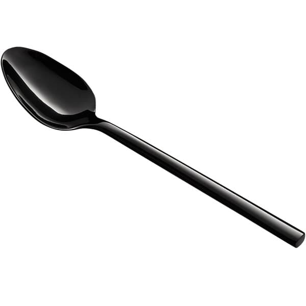 An Acopa Phoenix black stainless steel spoon with a long handle.