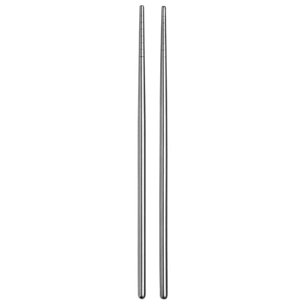 A pair of Acopa stainless steel chopsticks on a white background.