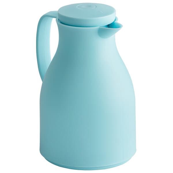 An Acopa blue thermal carafe with a lid and handle.