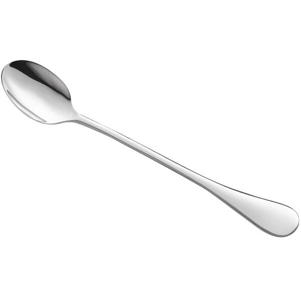 An Acopa Vernon stainless steel iced tea spoon with a silver handle on a white background.