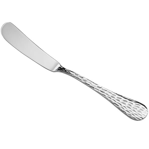 An Acopa stainless steel butter knife with a textured handle.