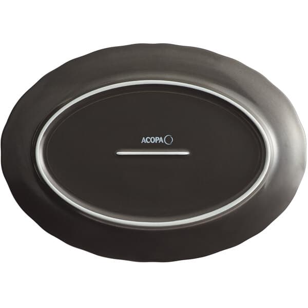 An Armor Gray oval porcelain platter with a white scalloped rim.