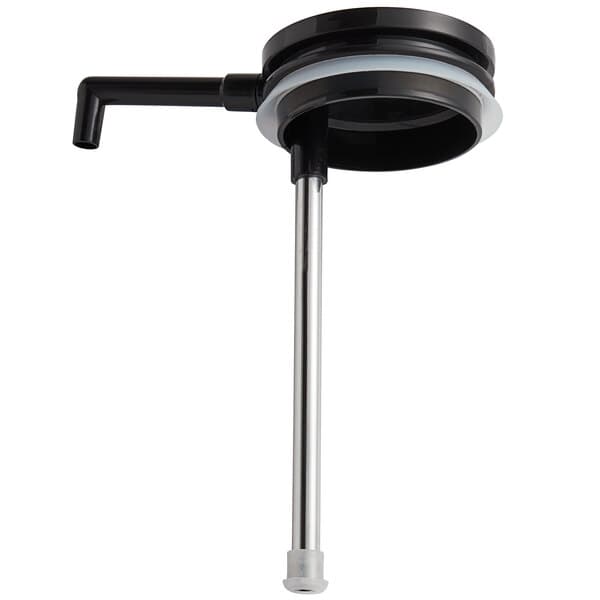 A white sink with a stainless steel Acopa airpot lid with a metal lever.