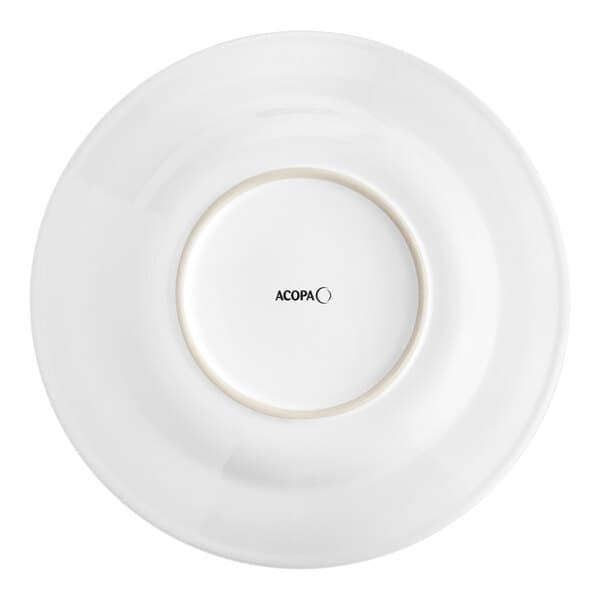 A white stoneware bowl with a wide rim and a circular ring on it.