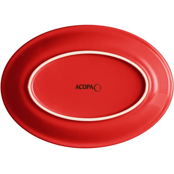 An Acopa Capri red oval stoneware coupe platter.
