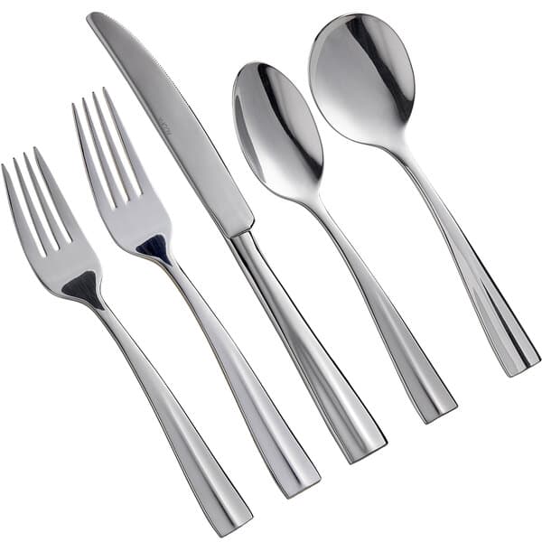An Acopa Ridge stainless steel flatware set with a fork, knife, and spoon.