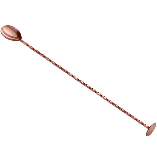 An Acopa copper bar spoon with a long twisted handle.