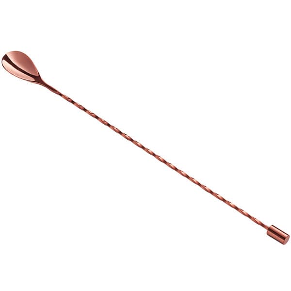 An Acopa copper bar spoon with a twisted handle.