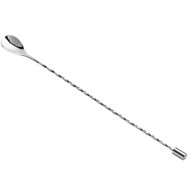 An Acopa silver bar spoon with a long handle.
