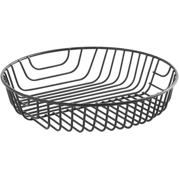 a black wire basket on a white background