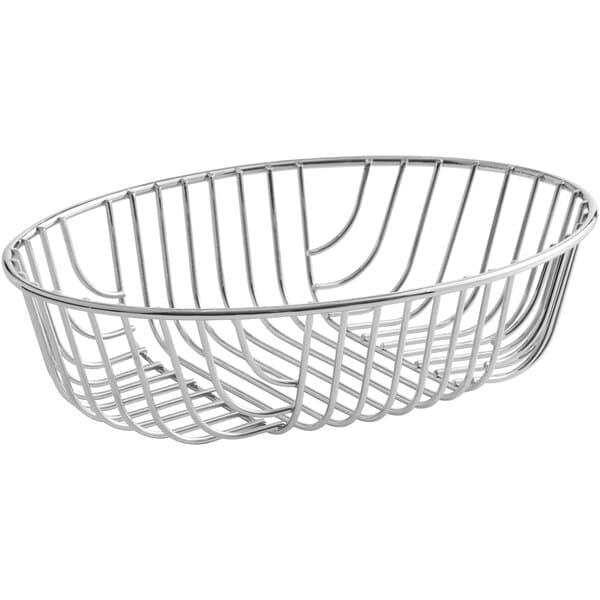An Acopa silver chrome wire basket with a handle.