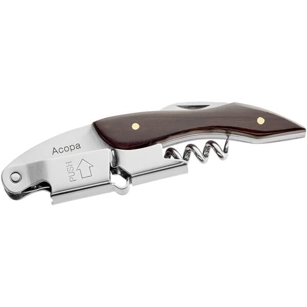 An Acopa Flex waiter's corkscrew with a dark wood handle and metal blade.