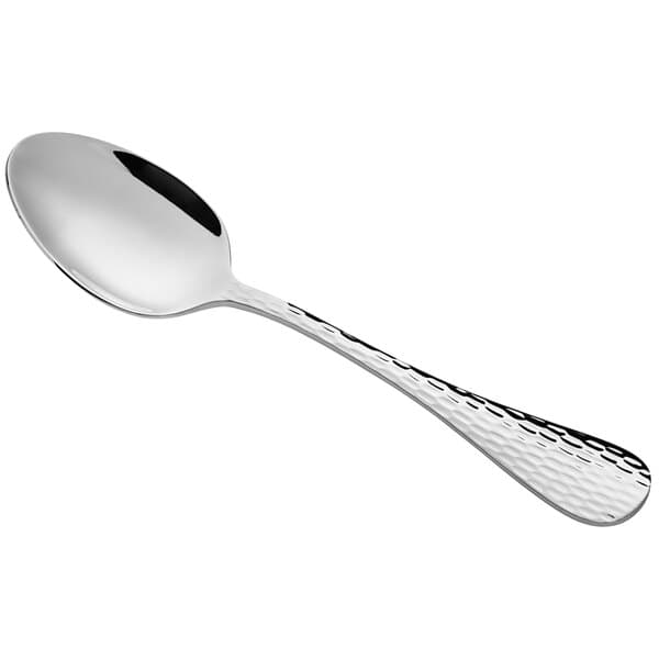 An Acopa stainless steel oval bowl spoon with a black handle.
