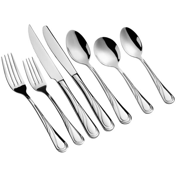 A set of Acopa stainless steel bouillon spoons.