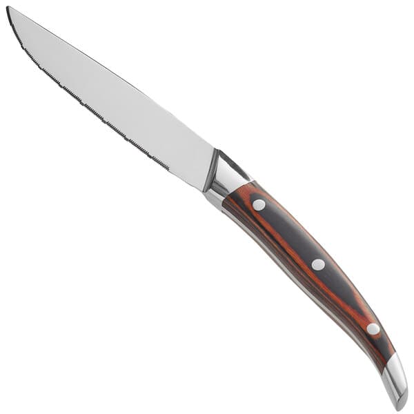 An Acopa steak knife with a full tang pakkawood handle.