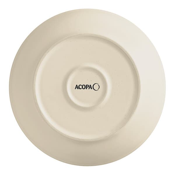 A white Acopa stoneware pasta bowl with the word "Embers" in black.