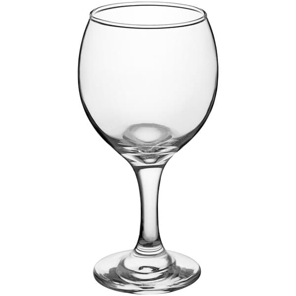 An Acopa clear wine glass on a white background.