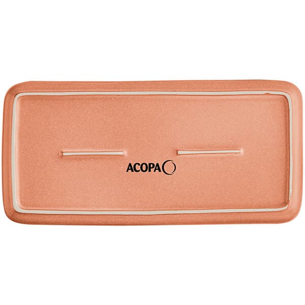 A rectangular terra cotta matte porcelain platter with a white border.