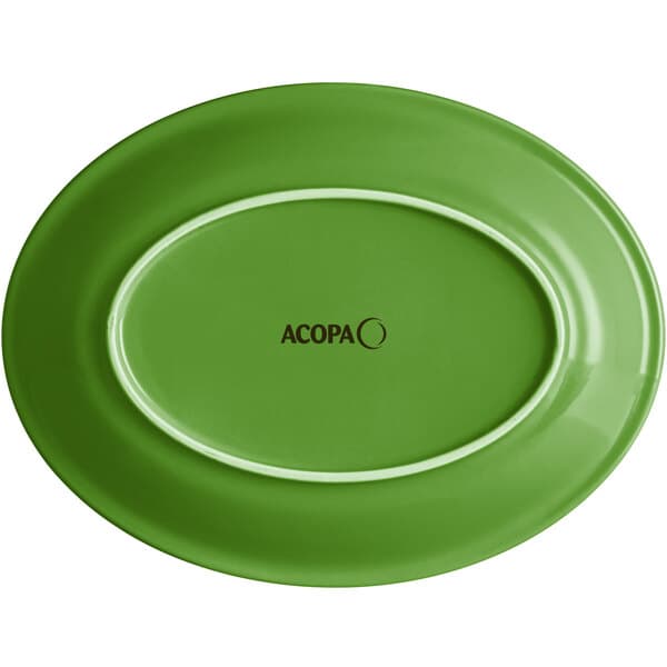 An Acopa Capri palm green stoneware oval coupe platter.