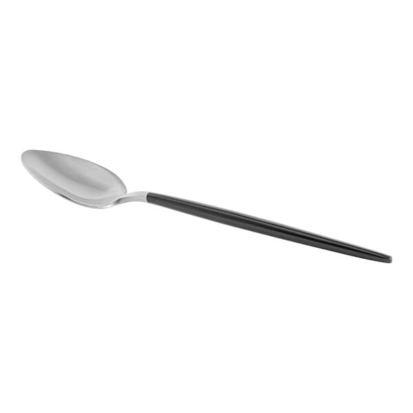 An Acopa Odin stainless steel teaspoon with a black handle and silver spoon.