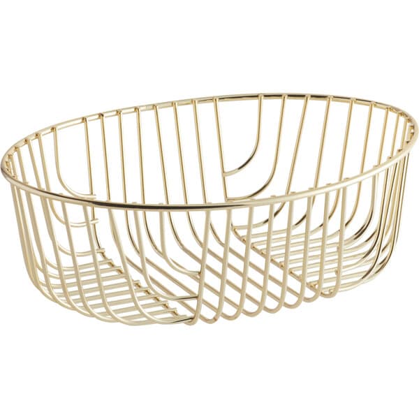 An Acopa gold wire basket with a handle.