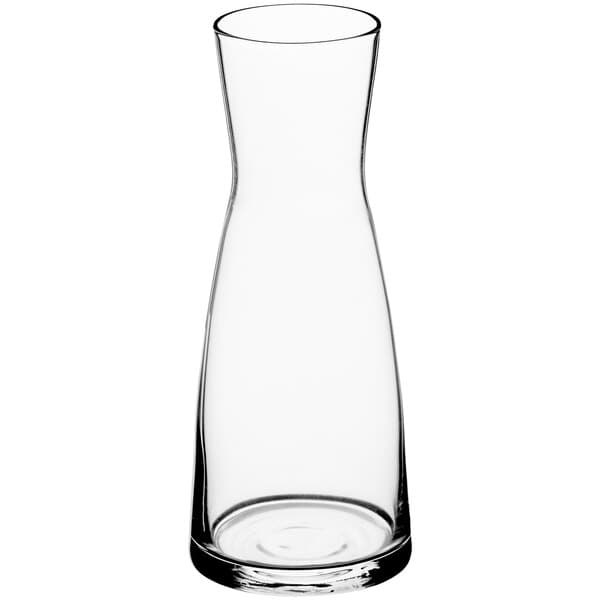 An Acopa clear glass hourglass bud vase.