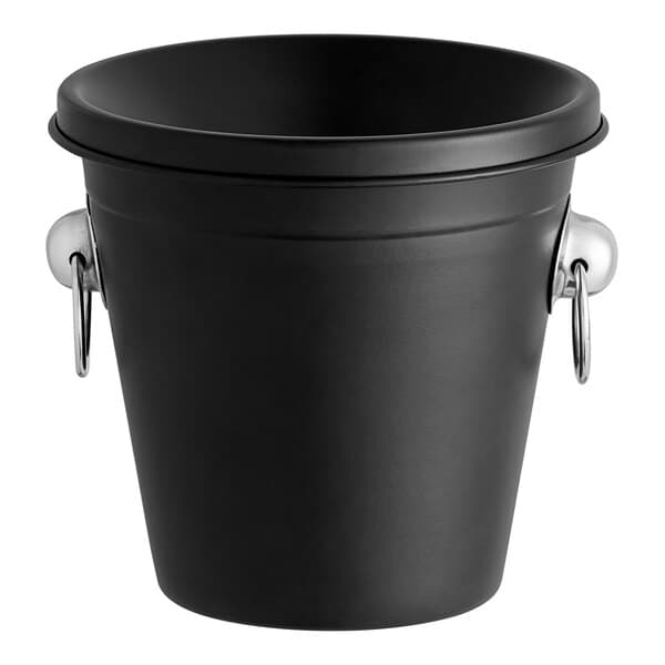 A black stainless steel bucket with silver handles.