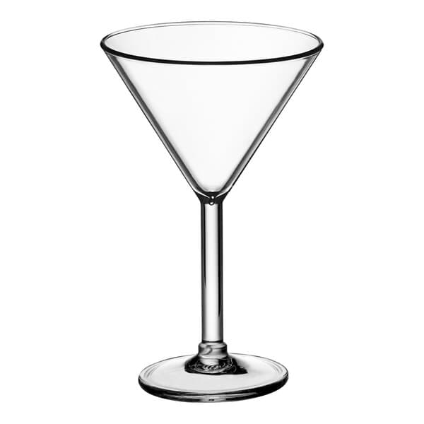 An Acopa Tritan plastic martini glass with a clear stem and base.
