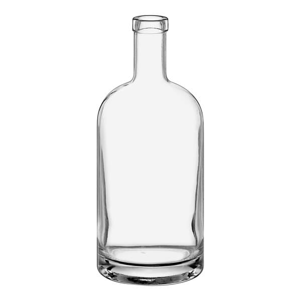 An Acopa clear glass Nordic bottle with a black lid.