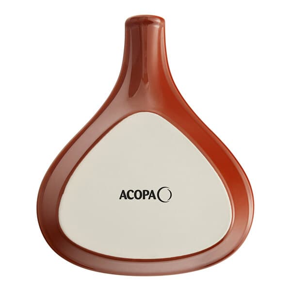 An Acopa brown stoneware fry pan server with a white circle.