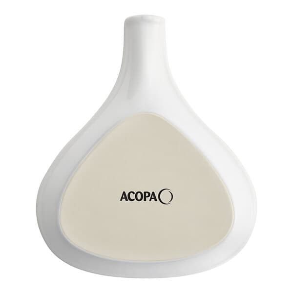 An Acopa white stoneware fry pan server with a white handle.