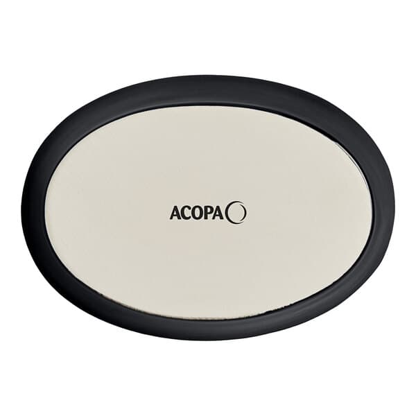 An Acopa black oval stoneware baker dish.