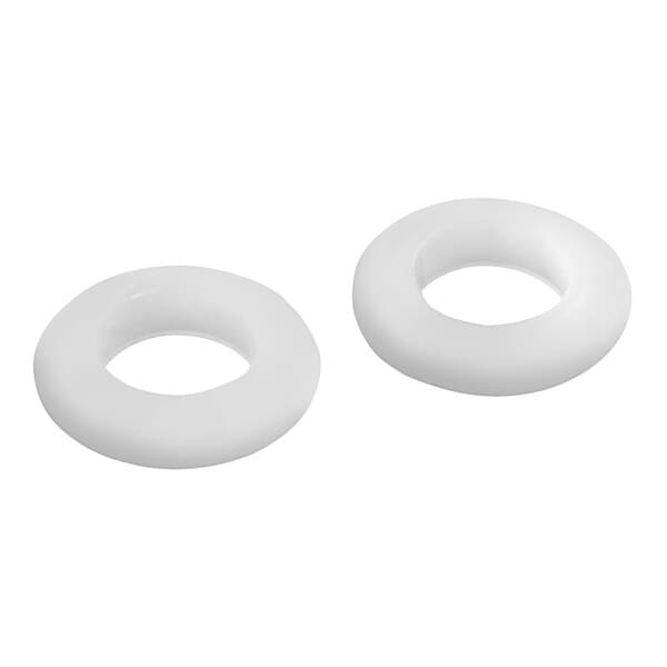 A pair of white round rubber gaskets with a hole in the center.