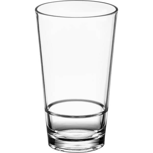 An Acopa Endure Tritan plastic highball glass with a clear bottom.