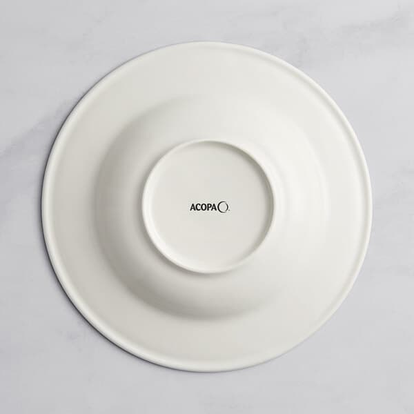 A white porcelain bowl with a wide rim and black text that says "Architect" on it.