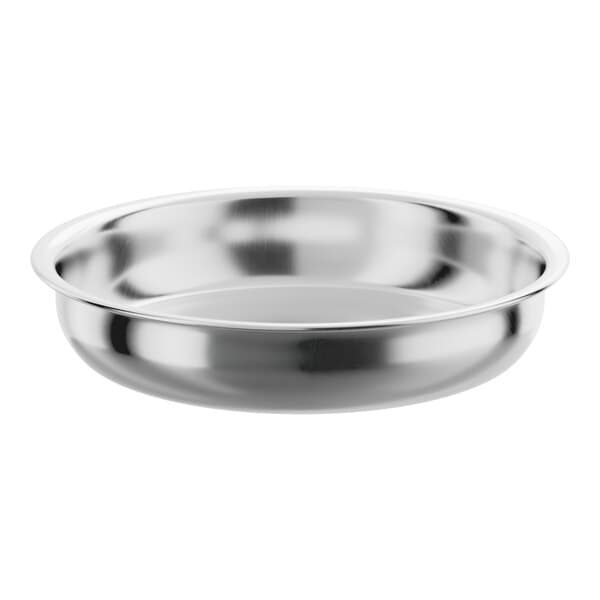 A round stainless steel food pan with a 6-quart capacity.