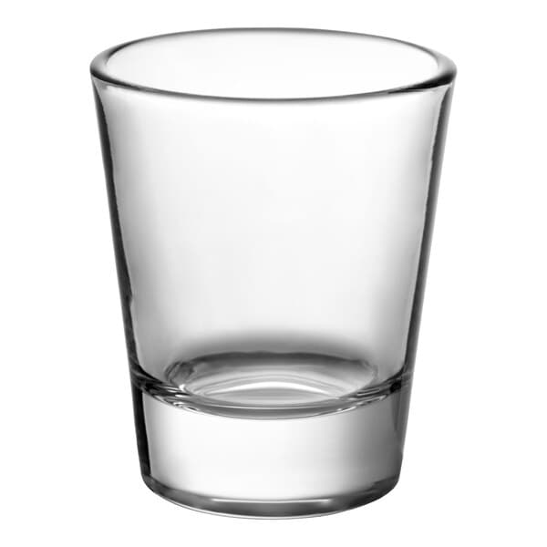 A clear 1.5 oz. shot glass.